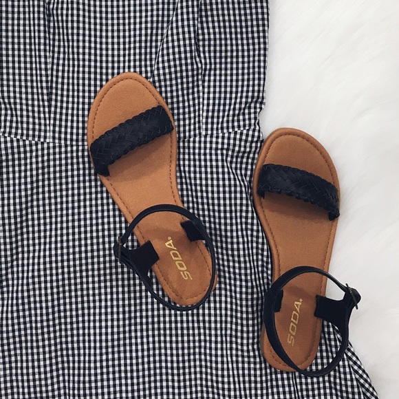 🆕 Black Braided Flat Ankle Strap Sandals - Picture 5 of 6